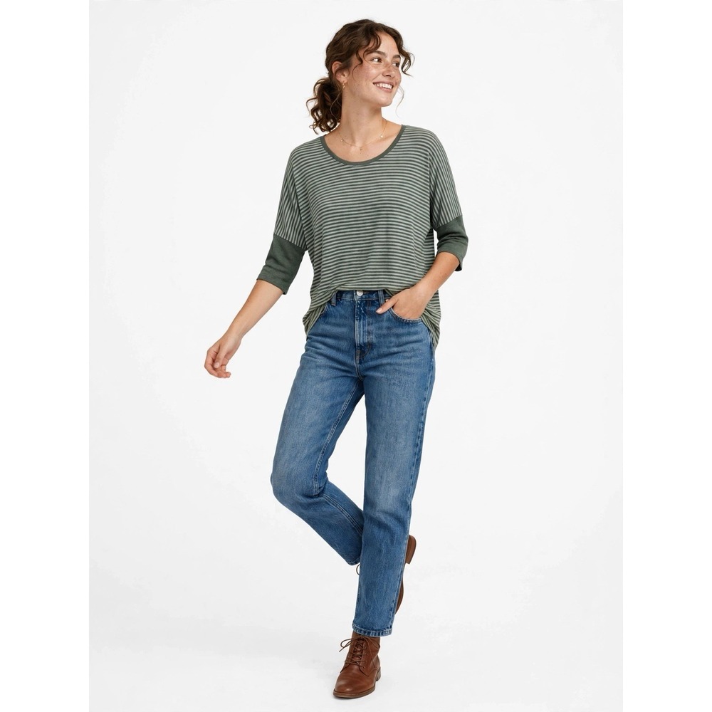 Threads Medium Striped Top Green Gray Relaxed Fit Casual Basic